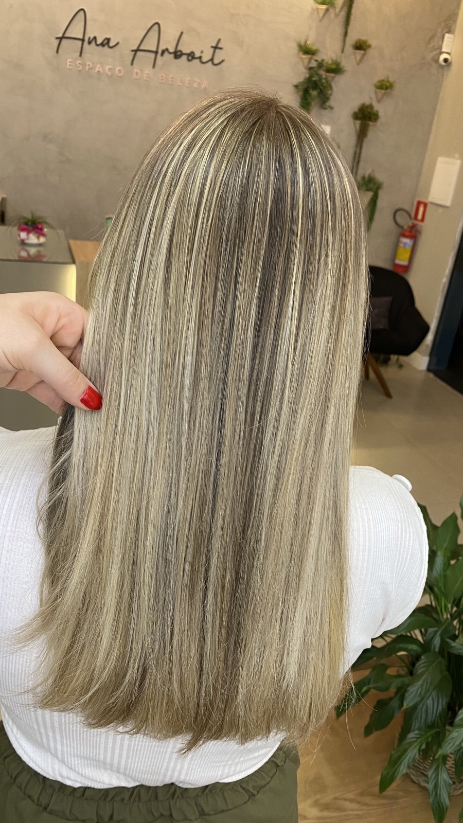 Registro de resultado de mechas realizado no Ana Arboit Espaço de Beleza